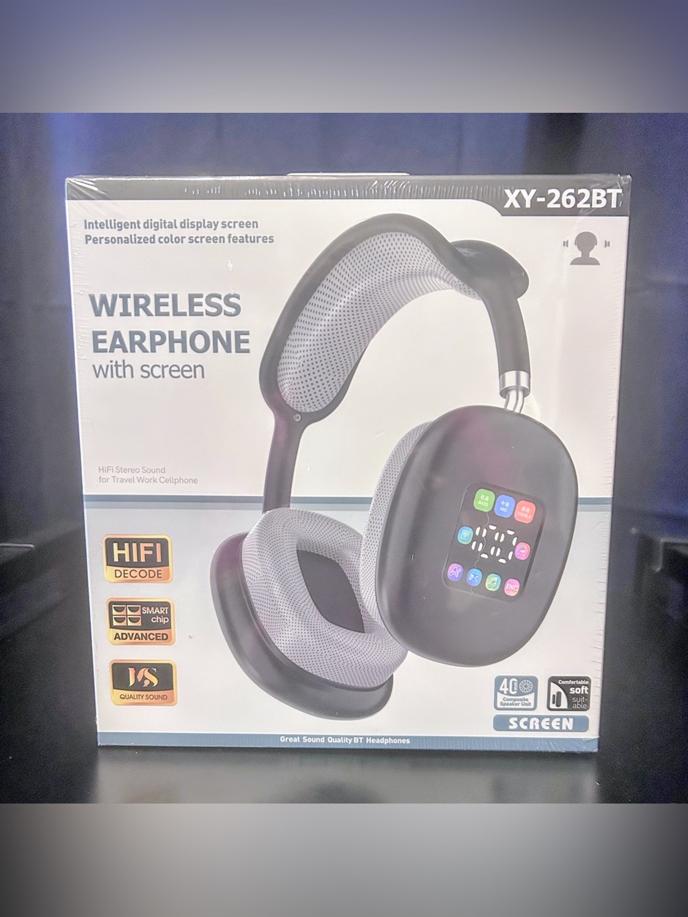New Wireless Over-Ear Headphones with Screen - Blue